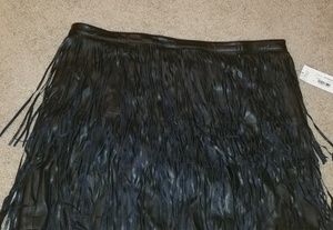 BEAUTIFUL Black Vegan Leather Fringe Skirt